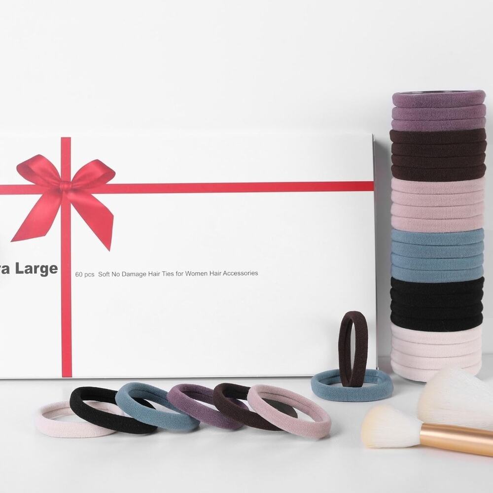 60+ PCS 2" Neutral No-Damage Hair Ties Seamless Elastic Ponytail Holders - NEW